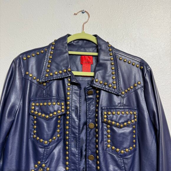 V Christina Blue Faux Leather Jacket Sz M - Picture 3 of 11